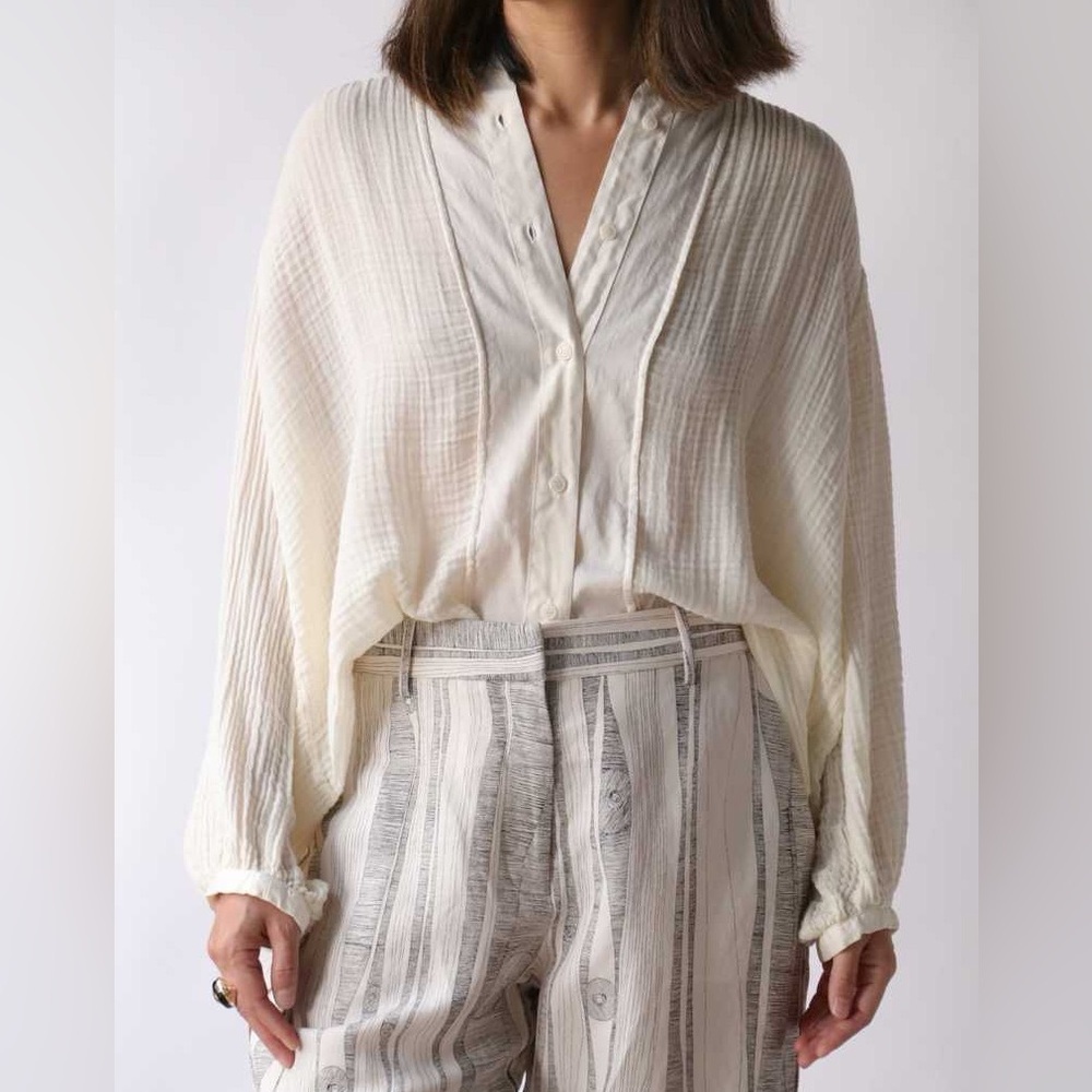 Share Raquel Allegra Victoria Gauze Blouse Top Long Sleeve Dirty White 00 NWT